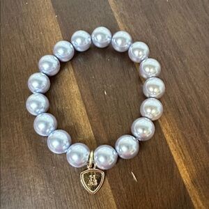 Hillberg & Berk Purple Pearl Bead Bracelet with Logo Charm 6.5”